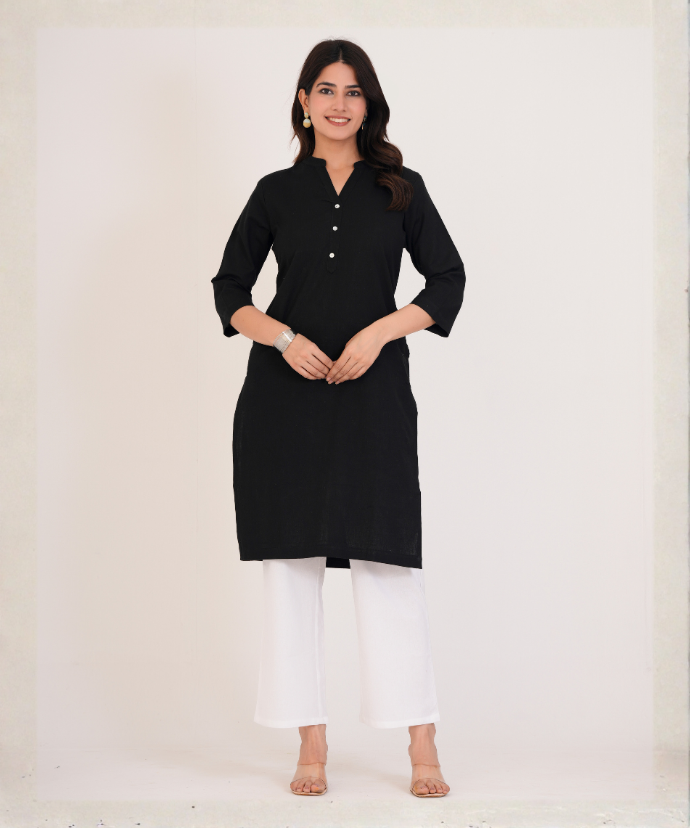 Black Airy Linen Long Kurta