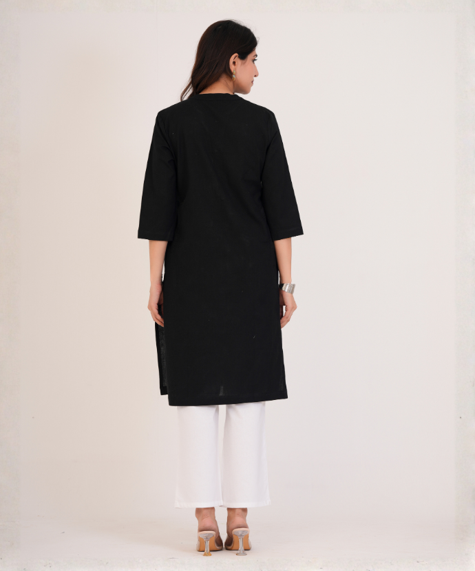 Black Airy Linen Long Kurta