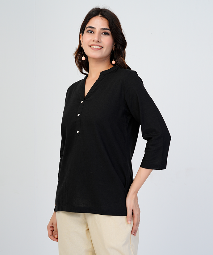 Black Airy Linen Short Kurta