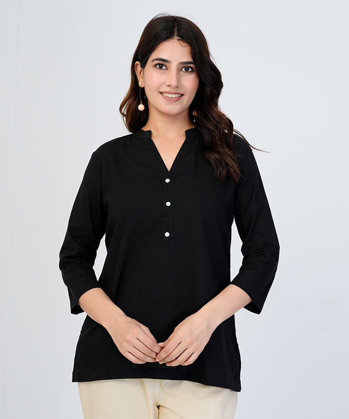 Black Airy Linen Short Kurta
