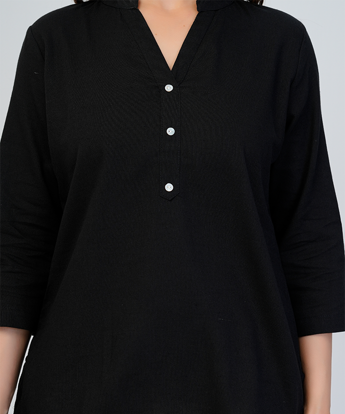 Black Airy Linen Short Kurta