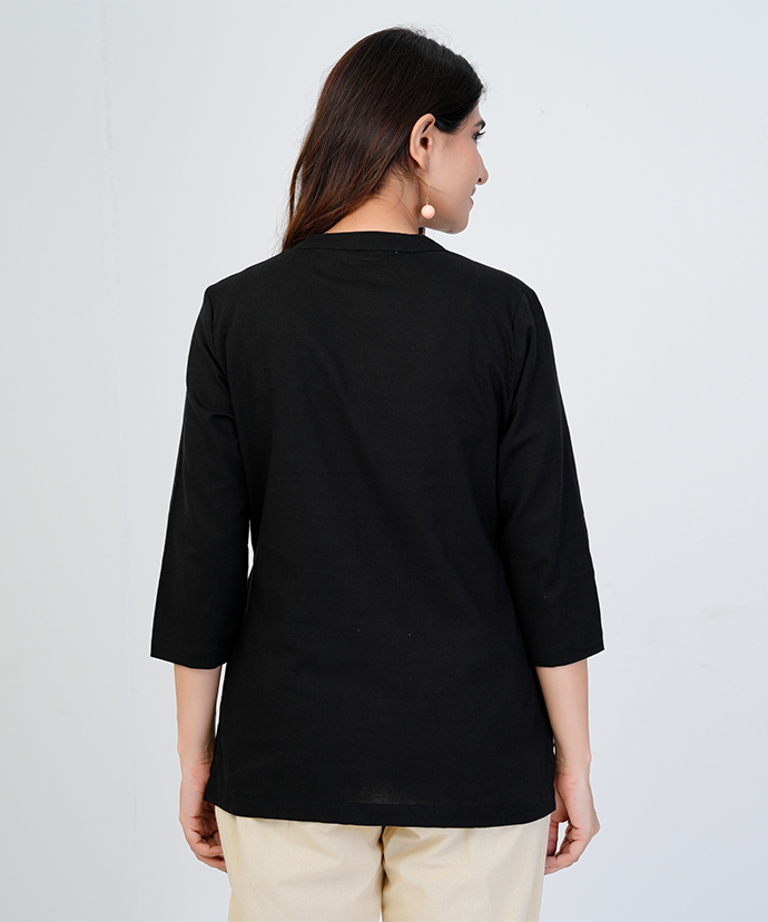 Black Airy Linen Short Kurta