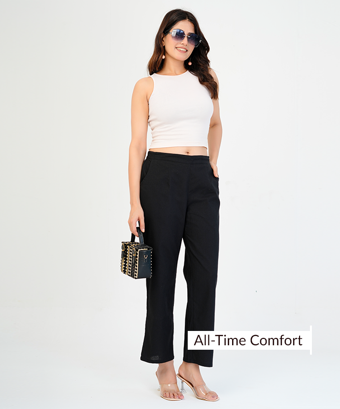 Black Wide Leg Cotton Pant