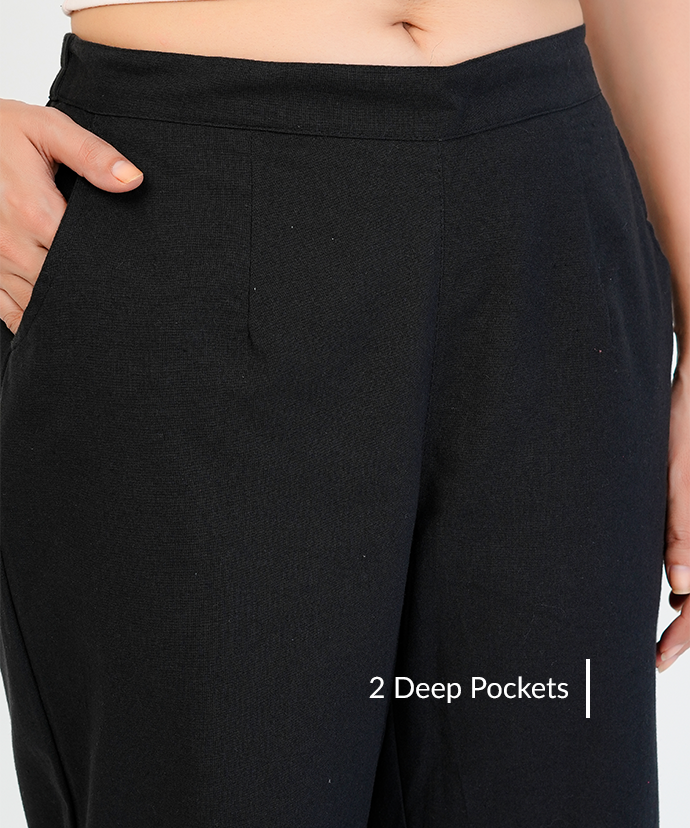 Black Wide Leg Cotton Pant