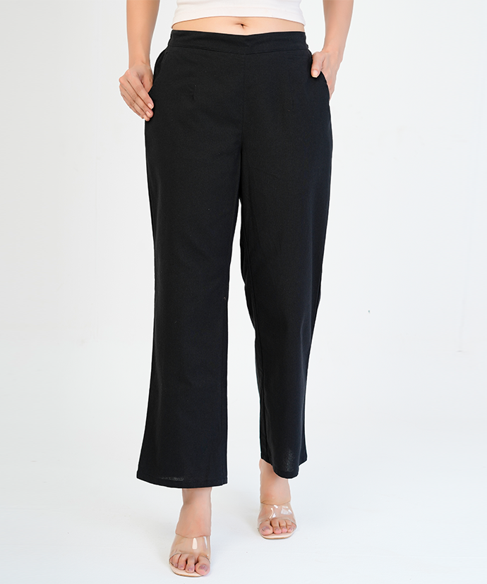 Black Wide Leg Cotton Pant