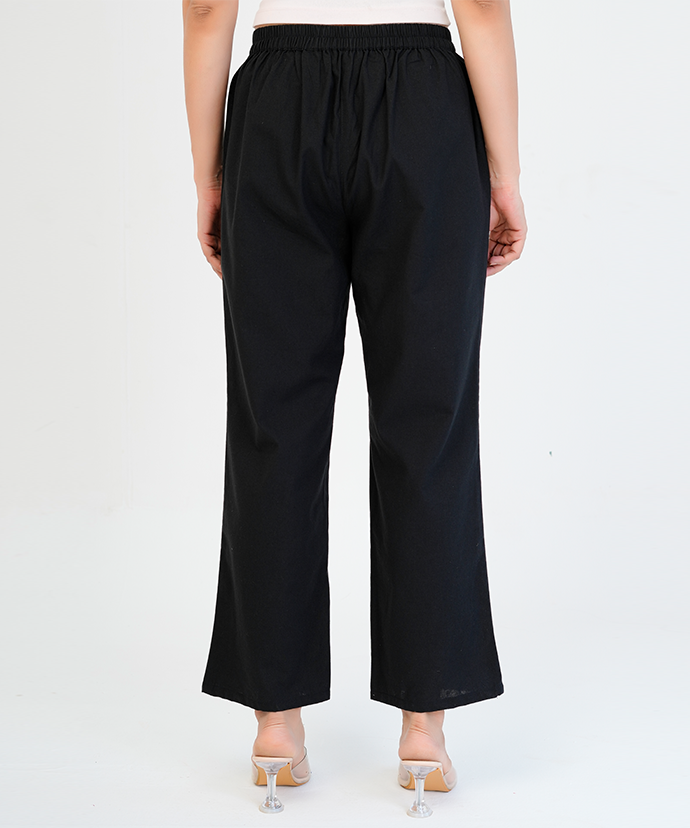 Black Wide Leg Cotton Pant