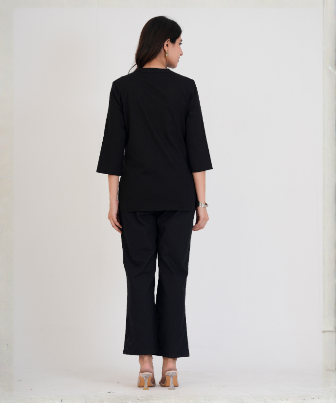 Black Airy Linen Short Kurta Co-ord Set