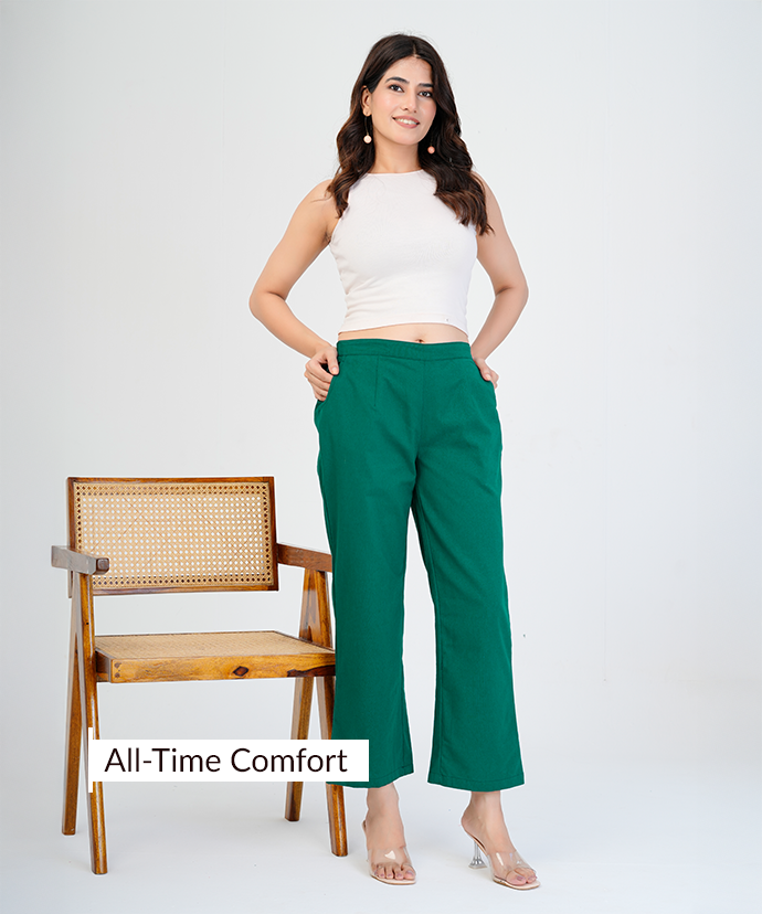 Bottle Green Wide Leg Cotton pant