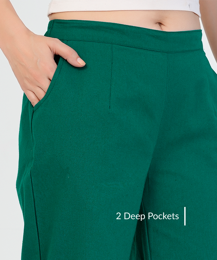 Bottle Green Wide Leg Cotton pant