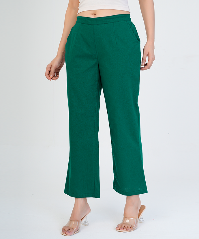 Bottle Green Wide Leg Cotton pant
