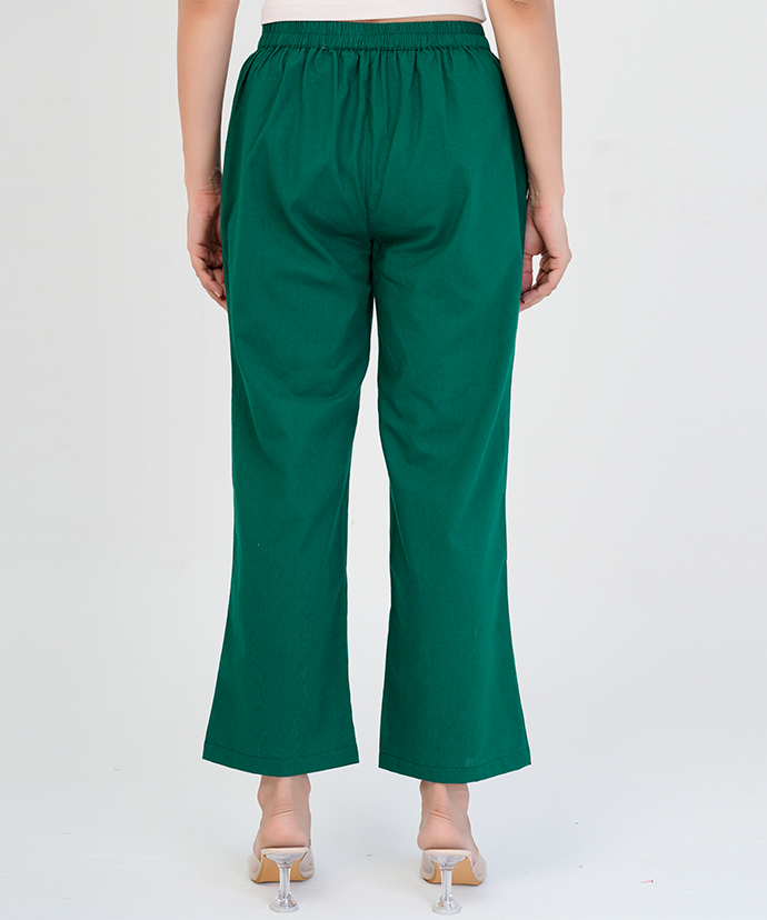 Bottle Green Wide Leg Cotton pant
