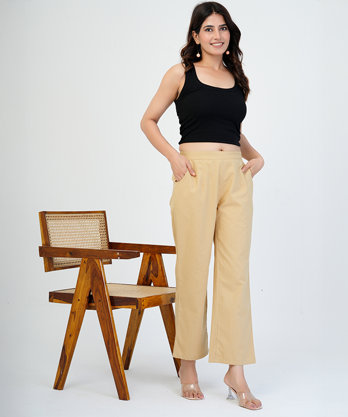 Camel brown Wide Leg Cotton Pant