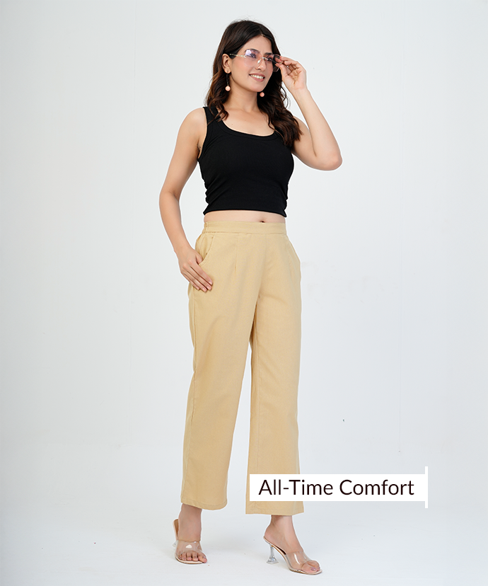 Camel brown Wide Leg Cotton Pant