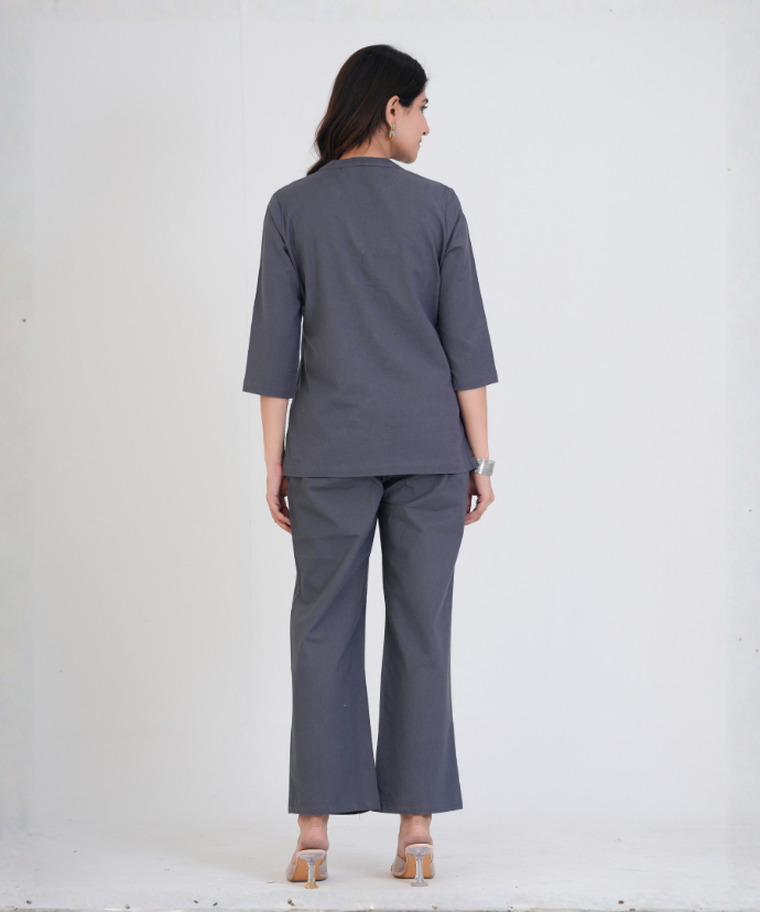 Cement Grey Airy Linen Short Kurta Co-ord Set