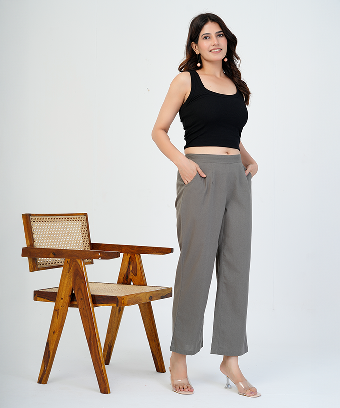 Cement Grey Wide Leg Cotton Pant