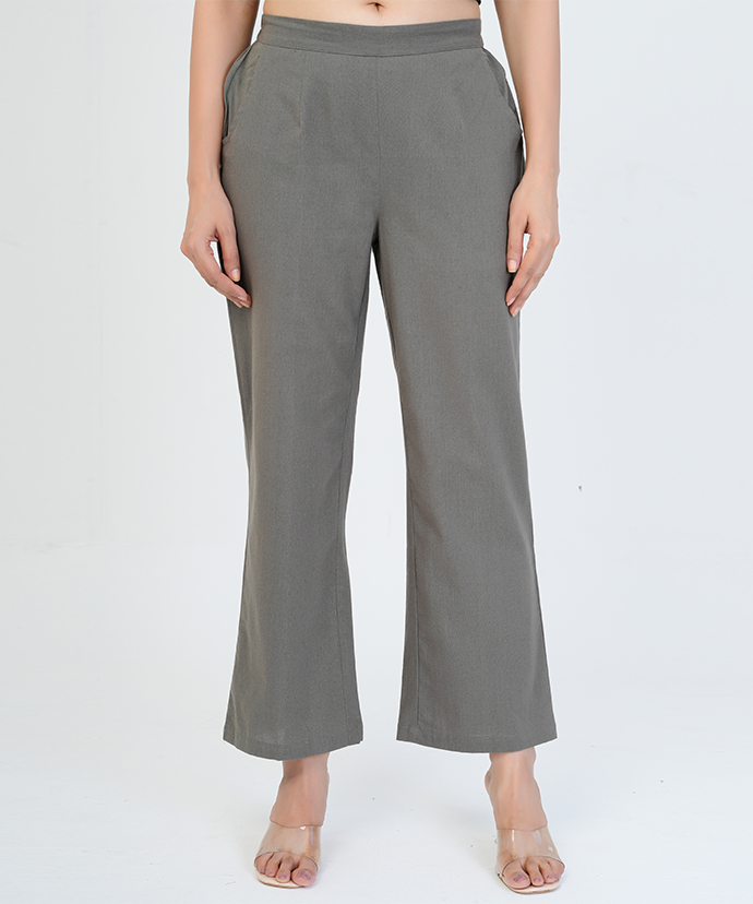 Cement Grey Wide Leg Cotton Pant