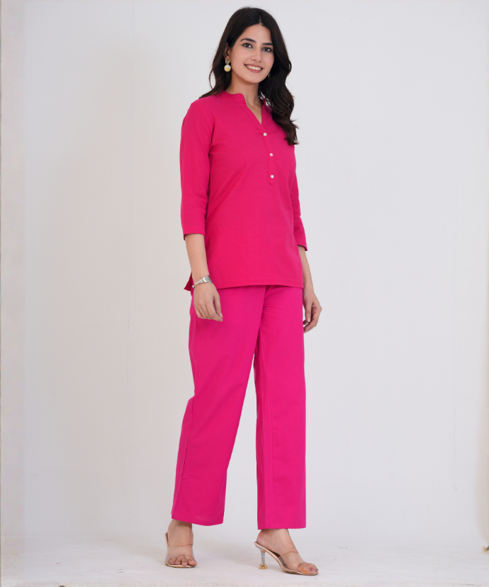 Christmas Rose Airy Linen Short Kurta Co-ord Set