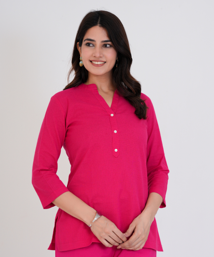 Christmas Rose Airy Linen Short Kurta Co-ord Set