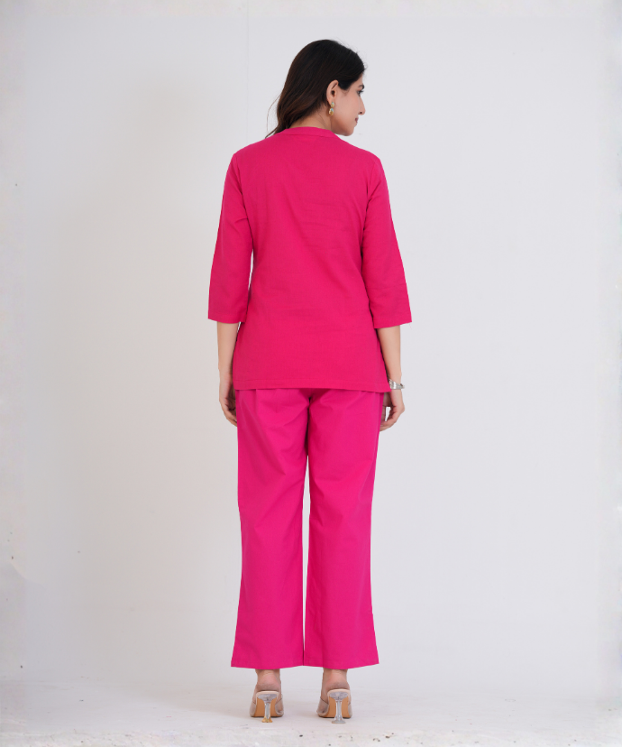 Christmas Rose Airy Linen Short Kurta Co-ord Set