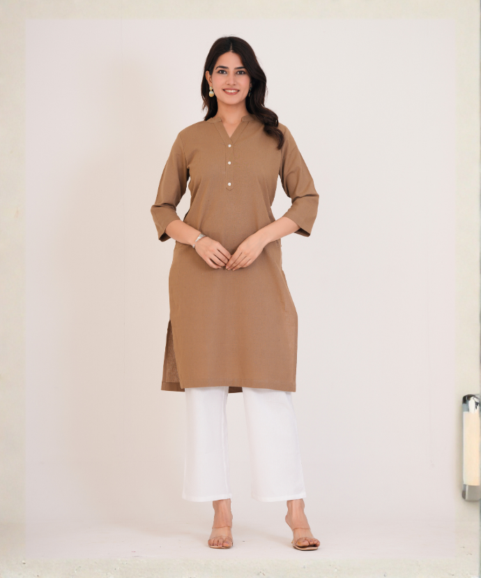 Coffee Brown Airy Linen Long Kurta