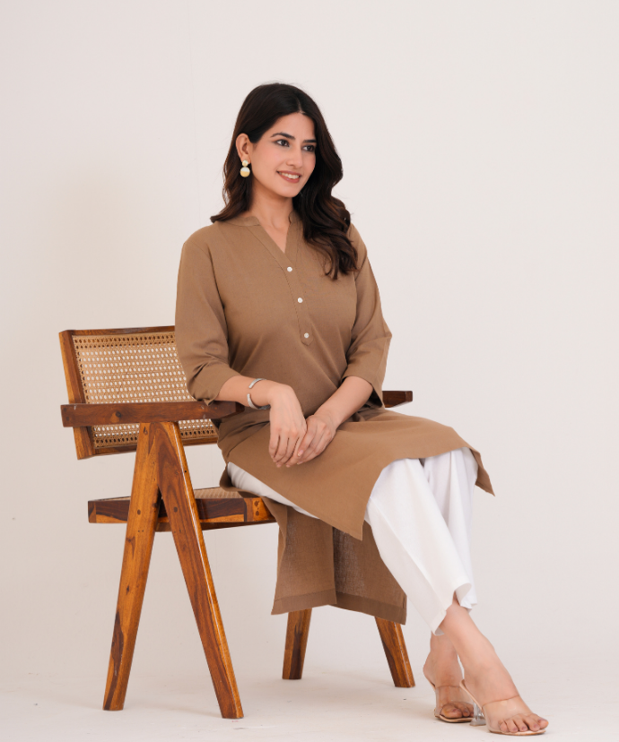 Coffee Brown Airy Linen Long Kurta