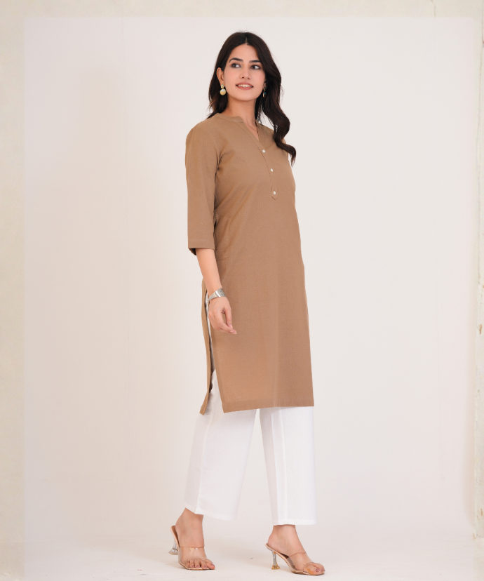 Coffee Brown Airy Linen Long Kurta