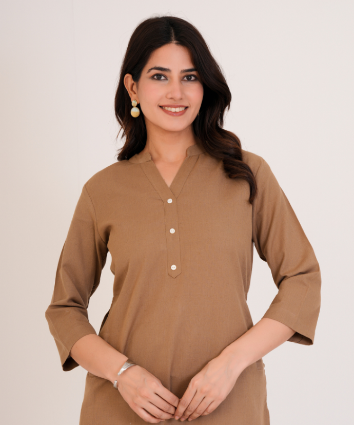 Coffee Brown Airy Linen Long Kurta