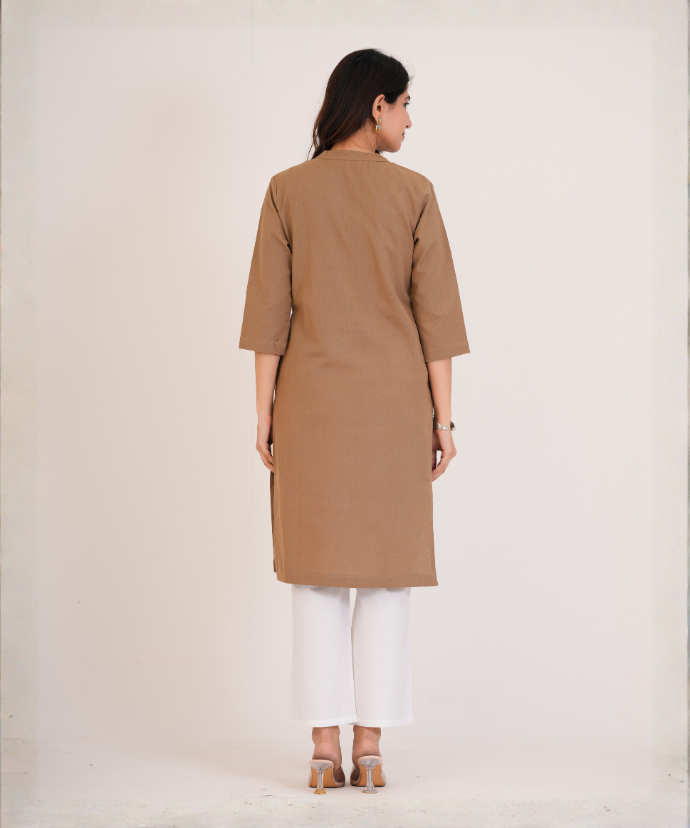 Coffee Brown Airy Linen Long Kurta