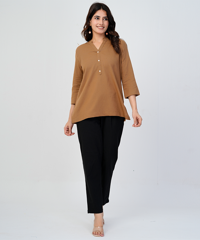 Coffee Brown Airy Linen Short Kurta
