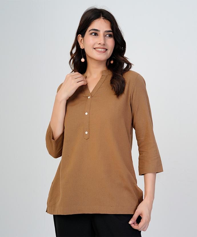 Coffee Brown Airy Linen Short Kurta