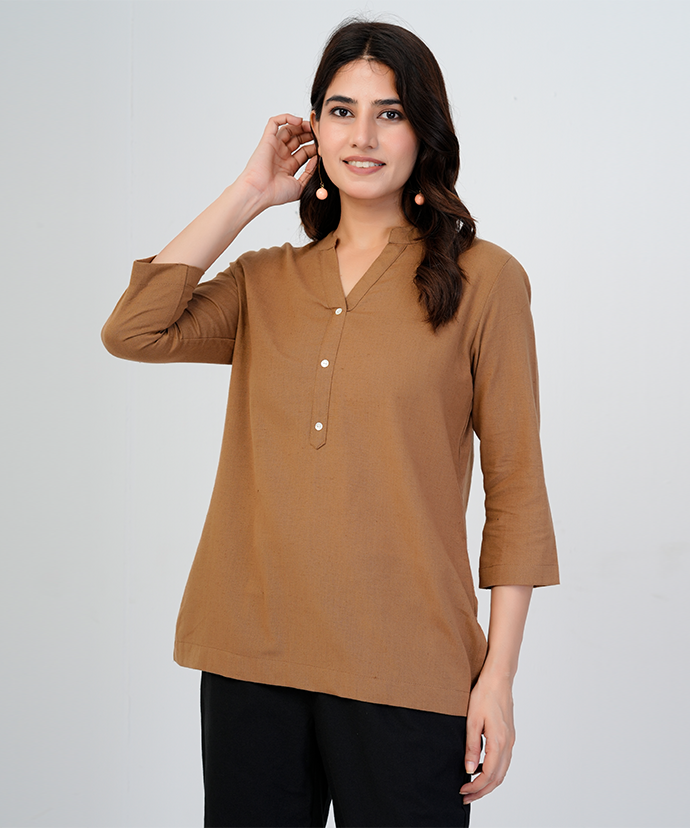 Coffee Brown Airy Linen Short Kurta