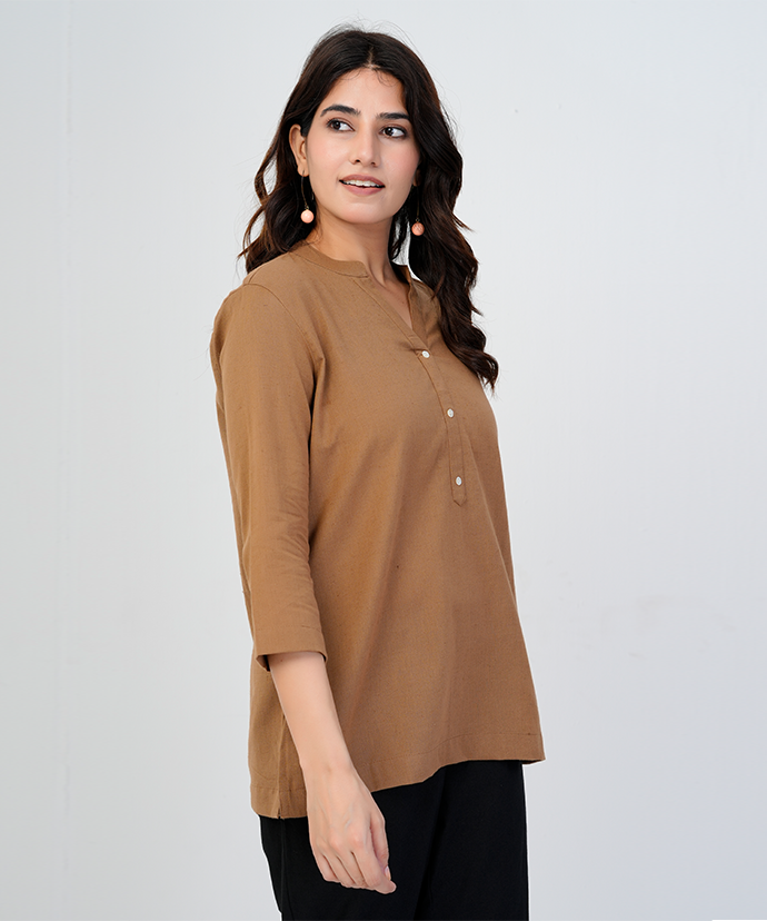 Coffee Brown Airy Linen Short Kurta