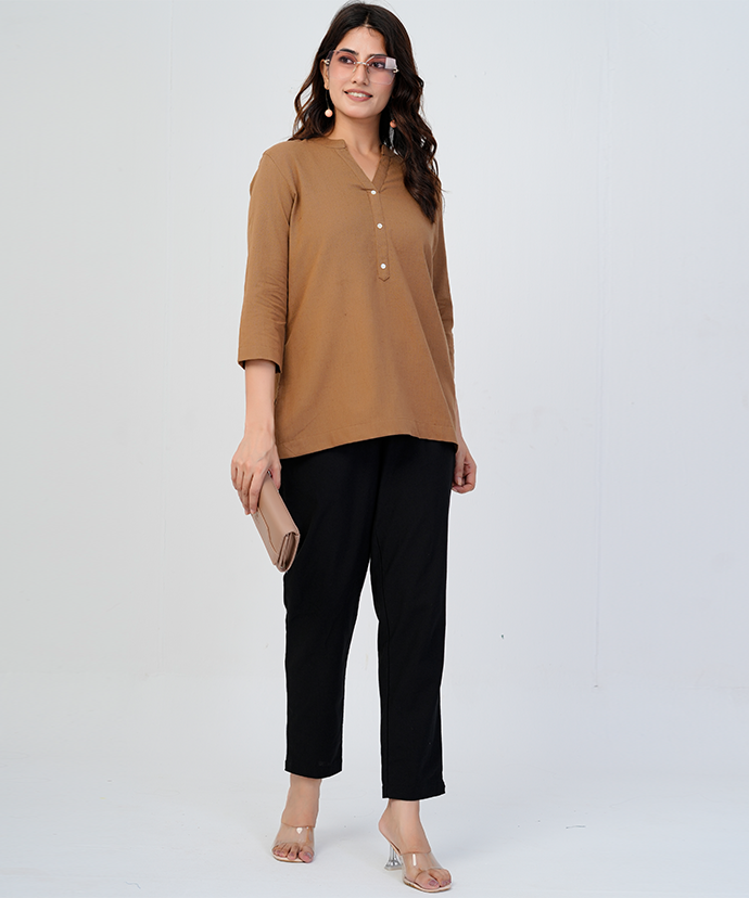 Coffee Brown Airy Linen Short Kurta