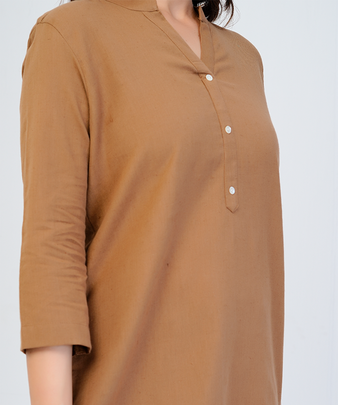 Coffee Brown Airy Linen Short Kurta