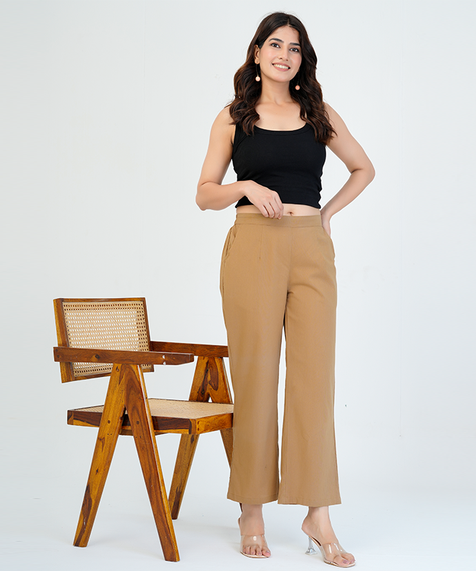 Coffee Brown Wide Leg Cotton Pant