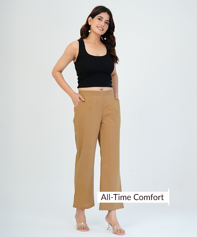 Coffee Brown Wide Leg Cotton Pant