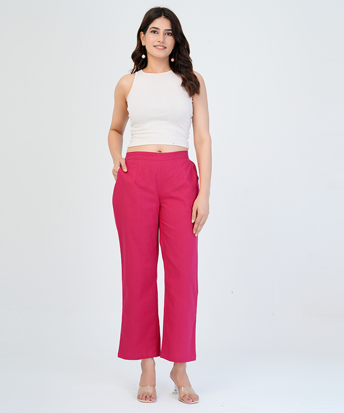 Crimson Rose Wide Leg Cotton Pant