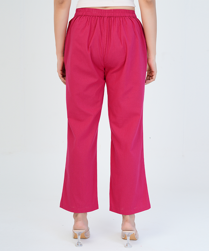 Crimson Rose Wide Leg Cotton Pant