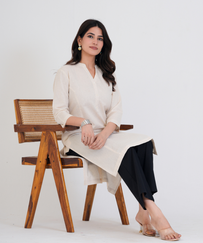 Ecru Airy Linen Long Kurta