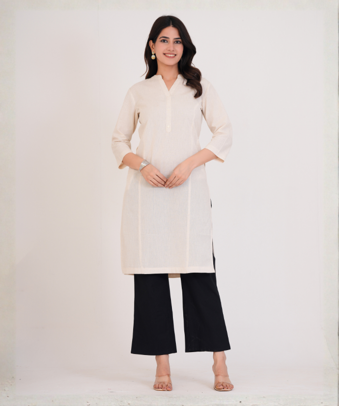 Ecru Airy Linen Long Kurta