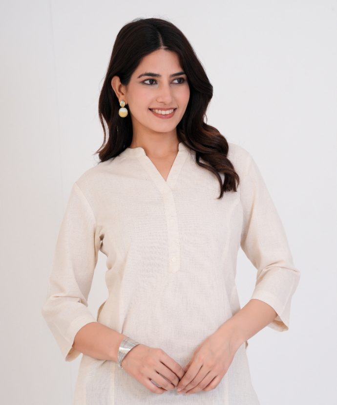 Ecru Airy Linen Long Kurta