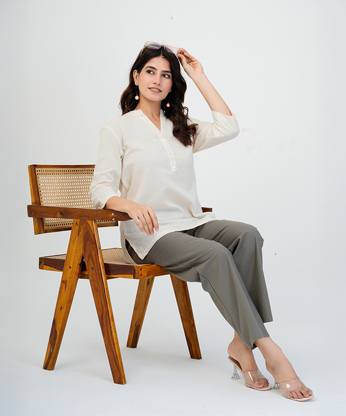 Ecru Airy Linen Short Kurta