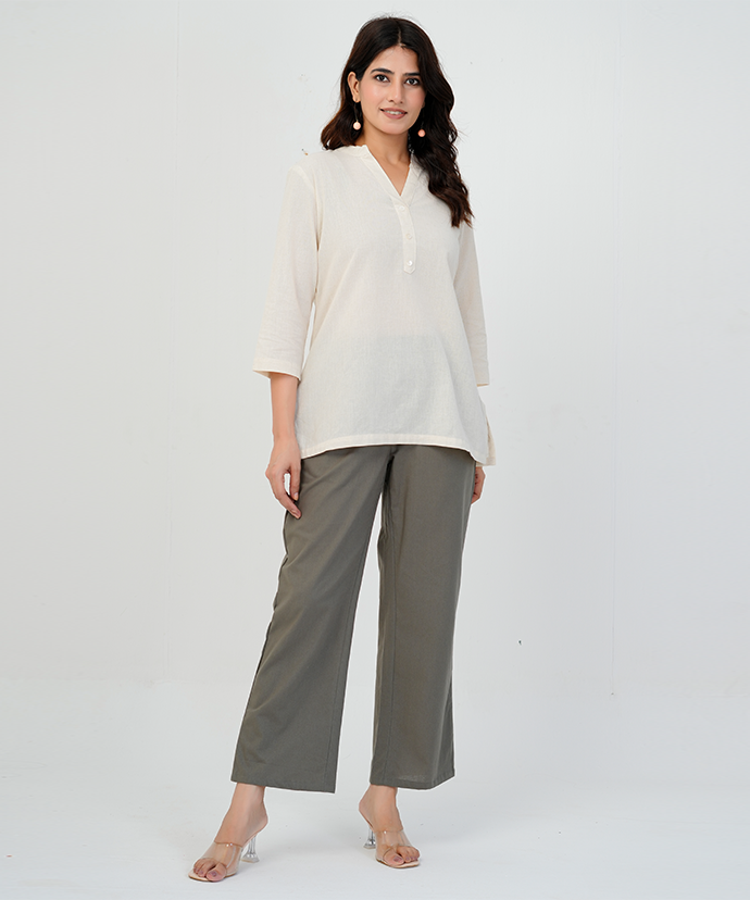 Ecru Airy Linen Short Kurta