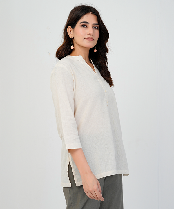 Ecru Airy Linen Short Kurta