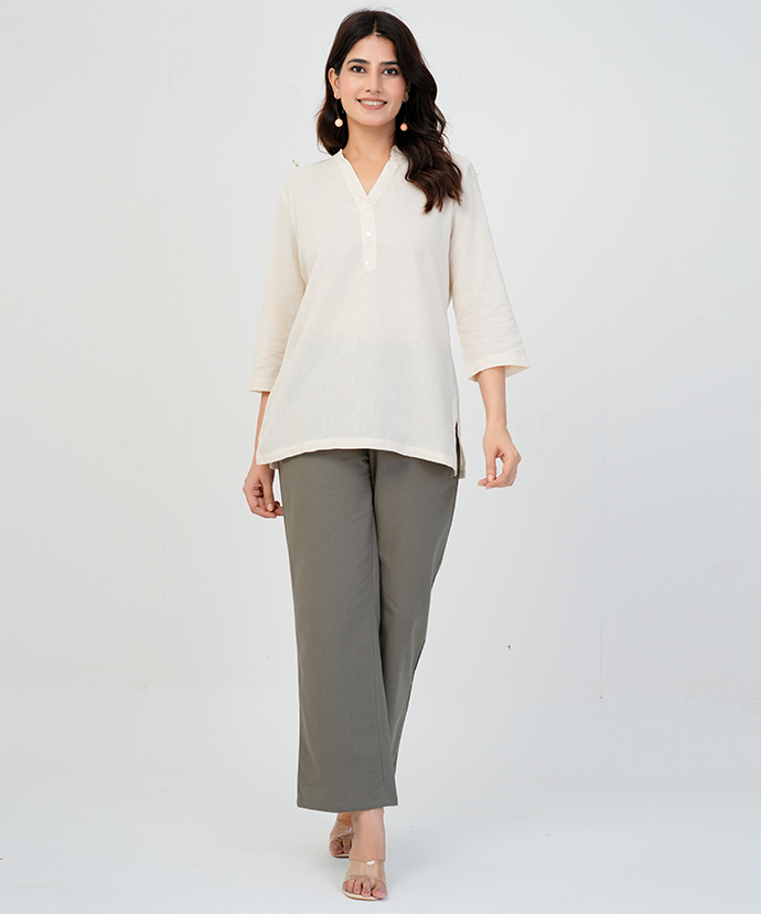 Ecru Airy Linen Short Kurta