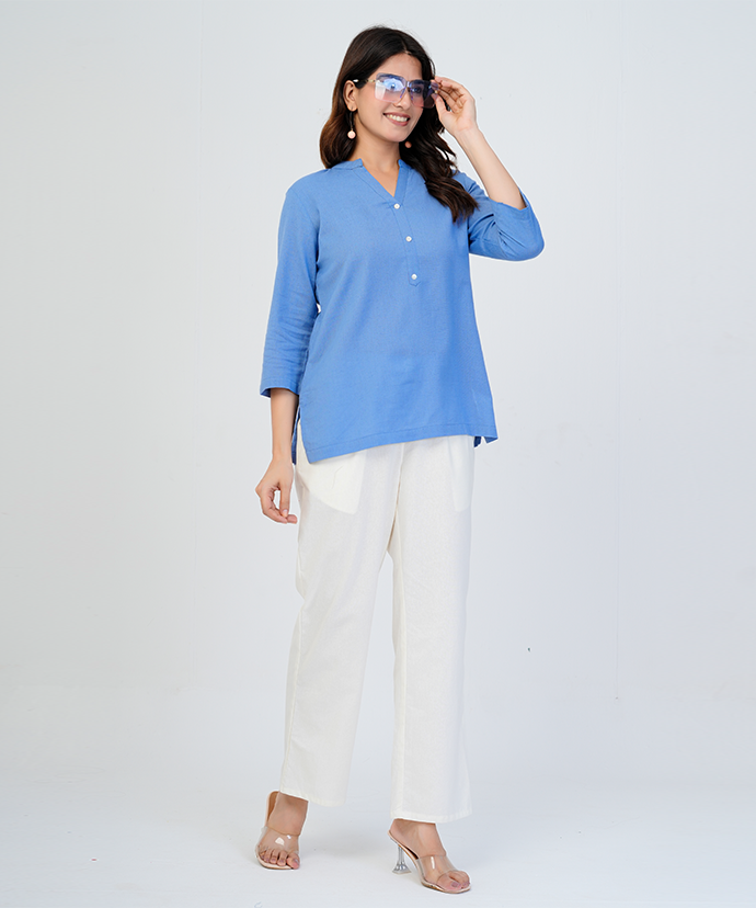English blue Airy Linen Short Kurta