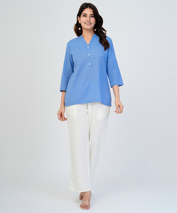 English blue Airy Linen Short Kurta