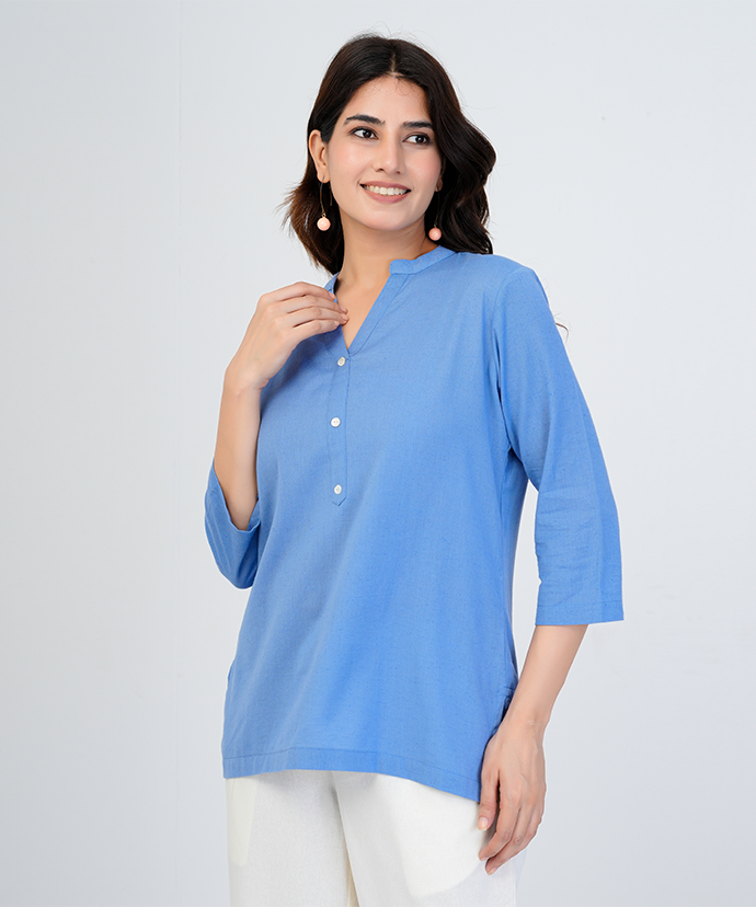 English blue Airy Linen Short Kurta