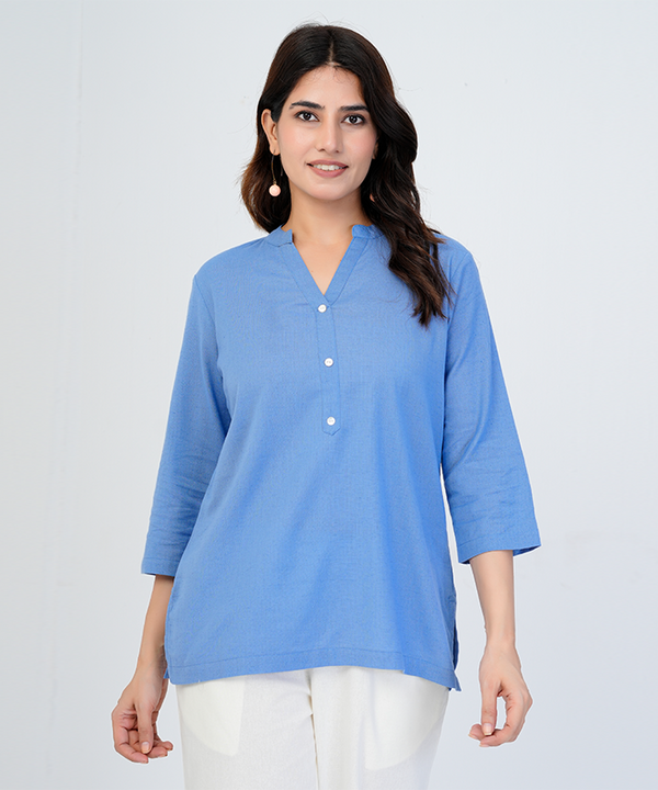 English blue Airy Linen Short Kurta