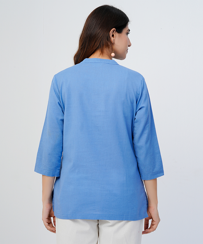English blue Airy Linen Short Kurta